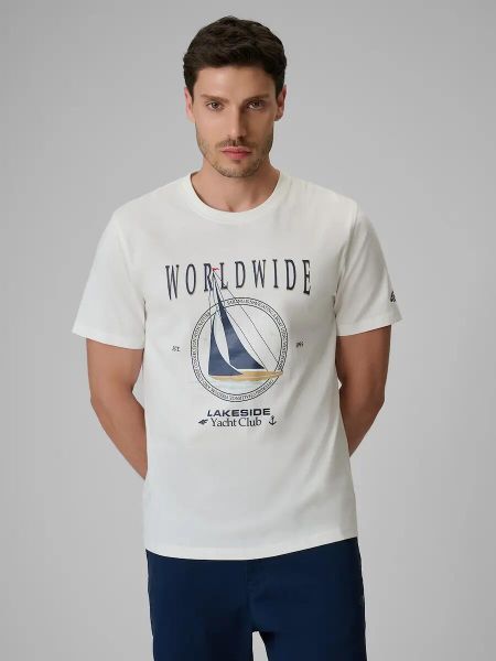 T-shirt regular z nadrukiem męski 4F 4FRSS26TTSHM3993. Białe t-shirty męskie 4f, l, bez wzorów, z bawełny, klasyczne, bez kołnierzyka. Za 57.99 zł.