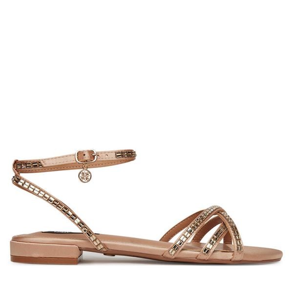 Sandały Nine West. Brązowe sandały damskie Nine West, bez wzorów, bez obcasa, na płaskiej podeszwie, bez zapięcia. Za 149.99 zł.