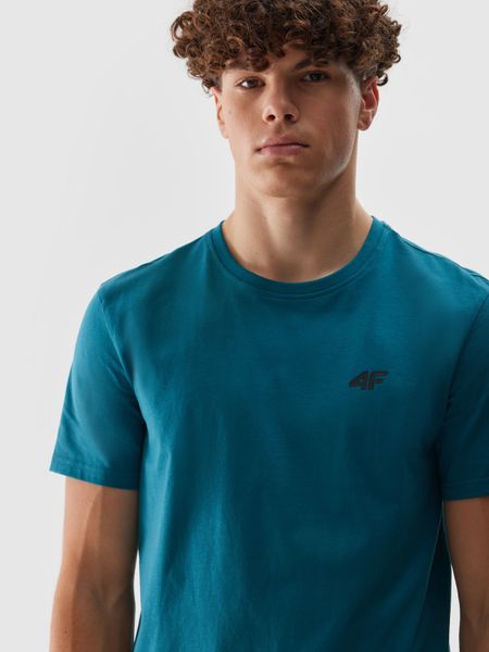 4F T-shirt regular gładki męski - turkusowy S. Niebieskie koszulki sportowe męskie 4f, m, bez wzorów, z bawełny, sportowe, bez kołnierzyka. W wyprzedaży za 39.99 zł.