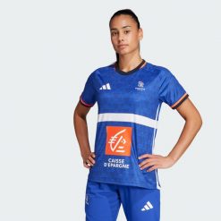 Koszulka France Handball Replica. Niebieskie koszulki sportowe damskie Adidas, bez wzorów, z materiału, sportowe, bez kołnierzyka. Za 399.00 zł.