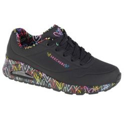 Buty do chodzenia damskie Skechers Uno Loving Love. Czarne obuwie sportowe damskie Skechers, bez wzorów, z gumy, trekkingowe. Za 349.99 zł.