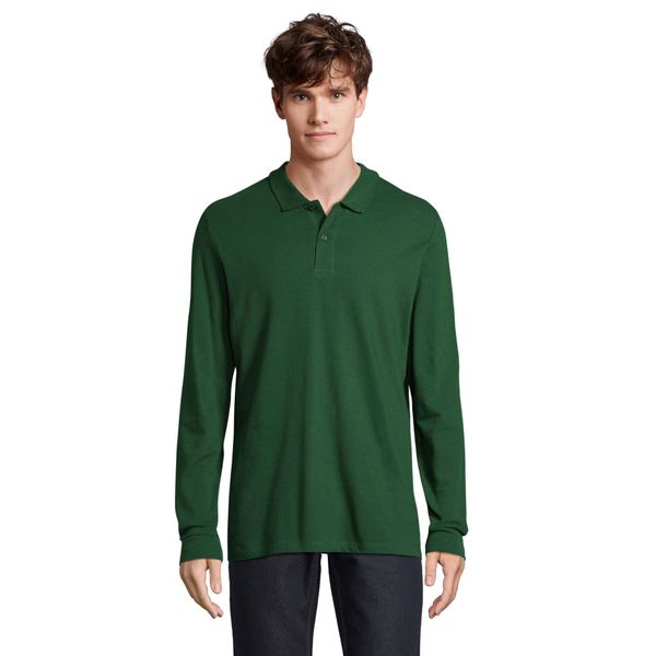 Męska Koszulka Polo Perfect Plain Pique Z Długim Rękawem. Zielone koszulki polo męskie SOL'S, m, bez wzorów, bez kołnierzyka, bez ramiączek, trekkingowe. Za 88.99 zł.