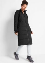 Płaszcz pikowany funkcjonalny, outdoorowy, z materiału odpychającego wodę. Czarne kurtki damskie bonprix, bez wzorów, bez kaptura. Za 379.99 zł.