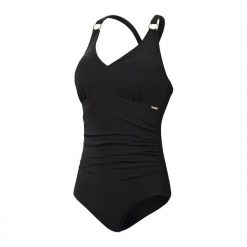 Damski 1-częściowy kostium kąpielowy z dekoltem w szpic Speedo Eco. Czarne kostiumy jednoczęściowe damskie Speedo, bez wzorów, z materiału, wakacyjne, do pływania. Za 331.00 zł.