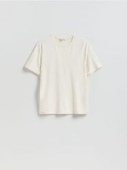 T-shirt regular z włóknem bambusowym - złamana biel. T-shirty męskie Reserved, l, bez wzorów, z dzianiny, bez kołnierzyka. Za 89.99 zł.