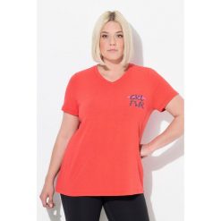 Damskie Bluzka funkcyjna wycięcia dekolt w serek rękaw 1/2 z recyklingu. Czerwone t-shirty damskie Ulla Popken, plus size, bez wzorów, z elastanu, bez kołnierzyka. Za 199.99 zł.