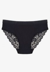 Granatowe Bawełniane Majtki Figi z Prążkowanej Tkaniny z Koronką Erqelia. Niebieskie figi damskie Renee, m, bez wzorów, z bawełny. Za 6.99 zł.