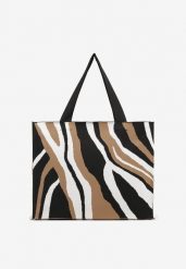Brązowa Torebka Shopper z Suwakiem w Abstrakcyjny Print Salidrea. Brązowe torebki shopper damskie Born2be, bez wzorów, eleganckie, bez dodatków. Za 74.99 zł.