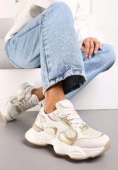 Beżowe Sneakersy ze Wstawkami Metalicznymi i Siateczką na Grubej Podeszwie Riliera. Brązowe obuwie sportowe damskie Renee, bez wzorów. Za 89.99 zł.