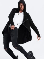 Asymetryczna bluza męska z obszernym kapturem NANTES - czarna - Rozmiar: S. Czarne bluzy męskie Ombre Clothing, m, bez wzorów, z bawełny. W wyprzedaży za 129.99 zł.