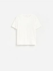 Bawełniany t-shirt - biały. Białe t-shirty damskie Reserved, l, bez wzorów, z bawełny, bez kołnierzyka. Za 49.99 zł.