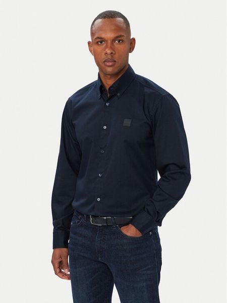 BOSS Koszula Ricoplus_M 50565626 Granatowy Regular Fit. Niebieskie koszule męskie Boss, m, bez wzorów, z bawełny, bez kołnierzyka, bez ramiączek. Za 403.99 zł.
