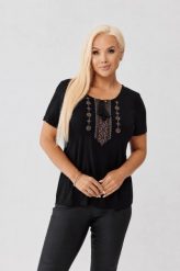Czarna bawełniana bluzka z haftem krzyżykowym OVERSIZE PLUS SIZE WIOSNA LATO. Czarne tuniki damskie Moda Size Plus Iwanek, l, z aplikacjami, z bawełny, biznesowe, bez kołnierzyka, plus size, bez ramiączek. Za 129.90 zł.