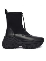 Buffalo Botki Lola Front Zip 1270140 Czarny. Czarne botki damskie Buffalo, ze skóry, bez obcasa, na płaskiej podeszwie, bez zapięcia. Za 379.99 zł.