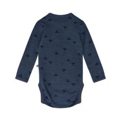 Body wełniany z długim rękawem dla niemowląt Hummel Mini. Niebieskie body niemowlęce Hummel, bez wzorów, z wełny, bez ramiączek. Za 184.50 zł.
