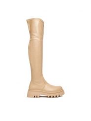 DeeZee Kozaki 13226-7 Beżowy. Brązowe kozaki damskie DeeZee, z materiału, bez obcasa, na płaskiej podeszwie. Za 259.99 zł.