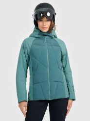 4F Kurtka puchowa narciarska z wypełnieniem Primaloft Silver damska - oliwkowa S. Brązowe kurtki snowboardowe damskie 4f, s, bez wzorów, z dzianiny, bez kaptura, narciarskie, primaloft. Za 999.99 zł.