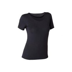 Koszulka krótki rękaw Gym & Pilates 520 z tiulem damska czarna. Czarne t-shirty damskie DOMYOS, xs, bez wzorów, z bawełny, bez kołnierzyka. Za 54.99 zł.