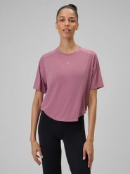 4F Koszulka do jogi regular szybkoschnąca damska - różowa L. Czerwone koszulki sportowe damskie 4f, l, bez wzorów, z dzianiny, bez kołnierzyka, bez ramiączek, na jogę i pilates. Za 129.99 zł.
