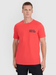 4F T-shirt regular z nadrukiem męski - czerwony XL. Czerwone koszulki sportowe męskie 4f, m, bez wzorów, z bawełny, klasyczne, bez kołnierzyka. Za 59.99 zł.