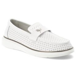 Mokasyny damskie Vinceza, cholewka ze skóry naturalnej licowej z perforacją wsuwany fason z ozdobnym paskiem zabudowany przód na lekkiej podeszwie, b. Białe mokasyny damskie VINCEZA, ze skóry, eleganckie. Za 159.00 zł.