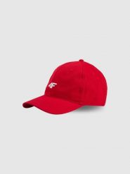 4F Czapka z daszkiem strapback uniseks - czerwona L/XL (60cm). Czerwone czapki i kapelusze damskie 4f, bez wzorów, z bawełny, klasyczne. Za 49.99 zł.