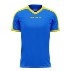 Koszulka piłkarska dla dorosłych Givova Revolution Interlock. Niebieskie koszulki sportowe męskie Givova, xs, bez wzorów, bez kołnierzyka, bez ramiączek, do piłki nożnej. Za 122.99 zł.
