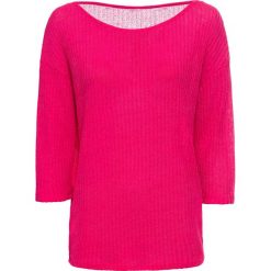 Shirt w strukturalny wzór, delikatnie prześwitujący bonprix ciemnoróżowy. Czerwone bluzki damskie bonprix, bez wzorów, bez kołnierzyka. Za 89.99 zł.