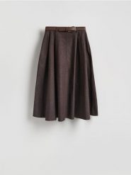 Spódnica midi z paskiem - brązowy. Brązowe spódnice damskie Reserved, l, bez wzorów, z bawełny, midi. Za 169.99 zł.