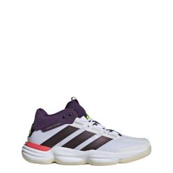 Buty halowe Court Stabil Indoor. Białe buty sportowe męskie Adidas, bez zapięcia, do piłki ręcznej. Za 479.00 zł.