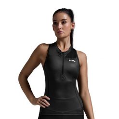 Tank top rowerowy damski 2XU Core Tri Tank. Czarne obuwie sportowe damskie 2XU, bez wzorów, rowerowe. Za 249.99 zł.
