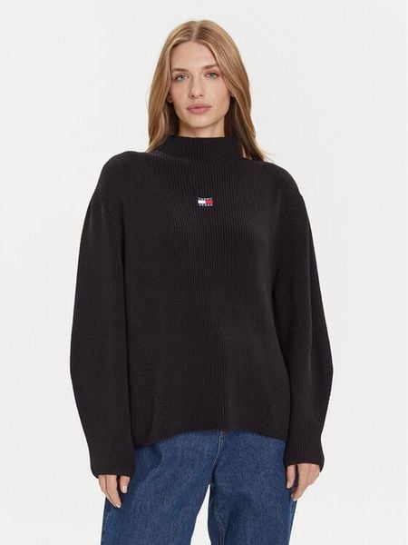 Tommy Jeans Sweter Badge DW0DW21676 Czarny Relaxed Fit. Czarne swetry damskie Tommy Jeans, m, bez wzorów, z bawełny, bez kołnierzyka, bez ramiączek, bez kaptura. Za 379.99 zł.