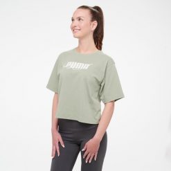 Koszulka damska Puma Gym & Pilates crop. Zielone koszulki sportowe damskie Puma, s, bez wzorów, z bawełny, sportowe, bez kołnierzyka. Za 99.99 zł.