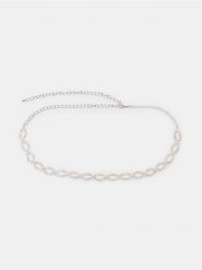 Pasek łańcuszkowy z cyrkoniami - srebrny. Szare paski damskie Sinsay, bez wzorów. Za 25.99 zł.