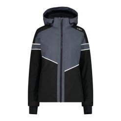 Kurtka narciarska damska z tkaniny skórzanej CMP. Czarne kurtki snowboardowe damskie CMP, na zimę, bez wzorów, z tkaniny, bez kaptura, narciarskie. Za 806.60 zł.