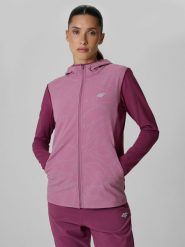 4F Bluza do biegania regular z kapturem damska - fioletowa L. Fioletowe bluzy damskie 4f, l, bez wzorów, z materiału, klasyczne. Za 299.99 zł.