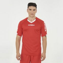 Koszulka koszykarska LOS ANGELES czerwona. Białe koszulki sportowe męskie Legea, bez wzorów, z materiału, bez kołnierzyka, bez ramiączek, do koszykówki. W wyprzedaży za 92.50 zł.