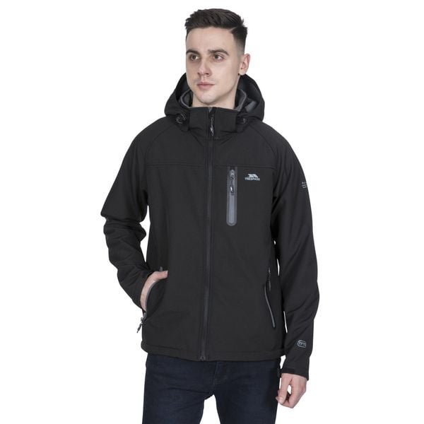 Kurtka Softshellowa Męska Accelerator II Wodoodporna. Czarne kurtki męskie Trespass, l, bez wzorów, z elastanu, z kapturem. Za 305.99 zł.