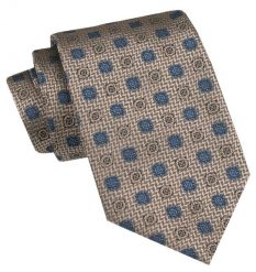 Klasyczny, Szeroki Krawat Męski CHATTIER - Beżowy, Niebieskie Grochy. Brązowe krawaty i muchy Chattier, bez wzorów, z tkaniny, eleganckie. Za 49.00 zł.