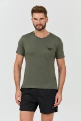 EMPORIO ARMANI Zielony t-shirt logo brodé. Zielone t-shirty męskie Emporio Armani, l, bez wzorów, bez kołnierzyka. W wyprzedaży za 208.99 zł.