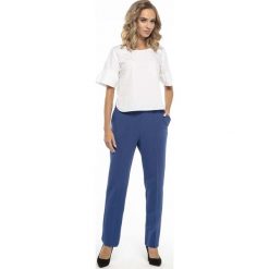 Eleganckie Chabrowe Spodnie Dzianinowe w Kant. Niebieskie spodnie dresowe damskie Molly.pl, z dresówki. Za 139.90 zł.