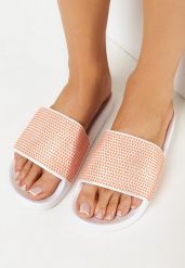 Pomarańczowe Klapki z Szerokim Paskiem i Cyrkoniami Olitia. Brązowe klapki damskie Born2be, bez wzorów, wakacyjne, bez obcasa, na płaskiej podeszwie. Za 39.99 zł.