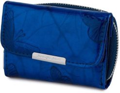 Damski skórzany elegancki portfel mały lakier motyle na karty skóra niebieski 821. Niebieskie portfele damskie Jennifer Jones, bez wzorów, z lakierowanej skóry. Za 91.51 zł.