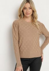 Ciemnobeżowy Sweter z Wiskozą Modalem i Ozdobnym Splotem Jaliti. Brązowe swetry damskie Born2be, m, bez wzorów, z jeansu, wizytowe, bez kołnierzyka, bez ramiączek, długie, bez kaptura. Za 74.99 zł.