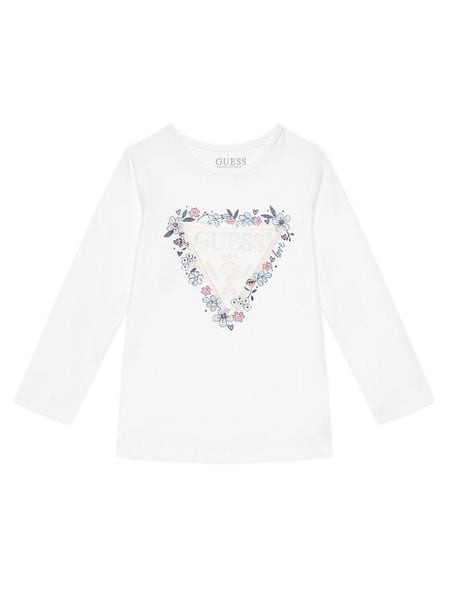 Guess Bluzka K5BI08 J1314 Biały Regular Fit. Białe bluzki dla dziewczynek Guess, z aplikacjami, z bawełny, bez ramiączek. Za 69.99 zł.