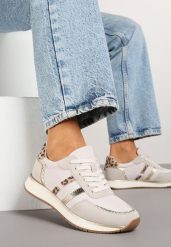 Jasnoszare Sneakersy z Ozdobnymi Paskami i Metalicznymi Wstawkami Alanissea. Szare obuwie sportowe damskie Born2be, bez wzorów, z jeansu. Za 129.99 zł.