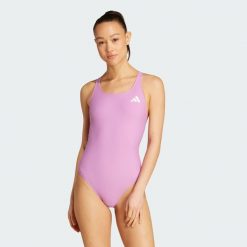 Kostium kąpielowy V-back. Fioletowe kostiumy jednoczęściowe damskie Adidas, bez wzorów, klasyczne, do pływania. Za 129.00 zł.