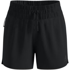Spodenki damskie Odlo Short ZEROWEIGHT 4 INCH. Czarne szorty sportowe damskie Odlo, s, bez wzorów, z elastanu, do biegania. Za 239.99 zł.