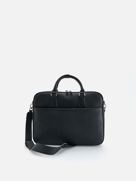 Torba na laptopa z imitacji skóry - czarny. Czarne torby na laptopa męskie Reserved, bez wzorów, ze skóry. Za 199.99 zł.