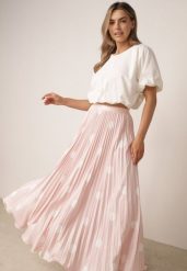 Różowa Rozkloszowana Spódnica w Stylu Retro Plisowana w Grochy Kasosa. Czerwone spódnice damskie Born2be, m, bez wzorów, eleganckie, maxi, dopasowane. Za 119.99 zł.